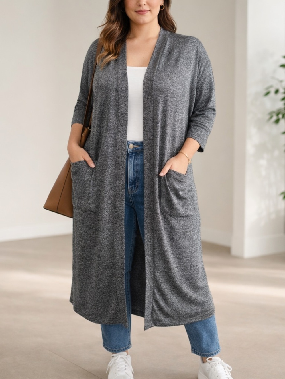 Agnes & Dora Charcoal Gray Cardigan Open Front with Pockets Soft Size XL